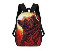 sinyumoney Children's Backpack, Red Bear Forest Artwork Schoolbag Large Capacity Students Bookbag Rucksack Knapsack for Boys Girls Adults Teen 17inch
