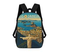 sinyumoney Children's Backpack, Rio De Janeiro Travel Poster Brazil - Christ & Sugarloaf Sunset Schoolbag Large Capacity Students Bookbag Rucksack Knapsack for Boys Girls Adults Teen 17inch