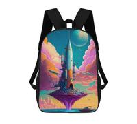 sinyumoney Children's Backpack, Rocket Island in The Sky Schoolbag Large Capacity Students Bookbag Rucksack Knapsack for Boys Girls Adults Teen 17inch