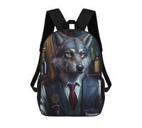 sinyumoney Children's Backpack, Schoolbag Alpha Wolf in Formal Attire Large Capacity Students Bookbag Rucksack Knapsack for Boys Girls Adults Teen 17inch