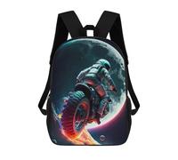 sinyumoney Children's Backpack, Schoolbag Astronaut Motorcycle Moon Large Capacity Students Bookbag Rucksack Knapsack for Boys Girls Adults Teen 17inch