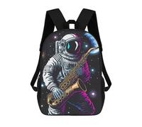 sinyumoney Children's Backpack, Schoolbag Astronaut Playing Saxophone in Space -2 Large Capacity Students Bookbag Rucksack Knapsack for Boys Girls Adults Teen 17inch