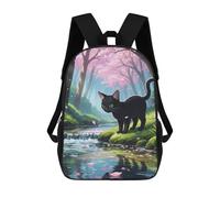 sinyumoney Children's Backpack, Schoolbag Black Cat in Cherry Blossom Forest Large Capacity Students Bookbag Rucksack Knapsack for Boys Girls Adults Teen 17inch