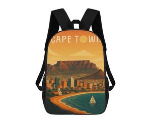 sinyumoney Children's Backpack, Schoolbag Cape Town Travel Poster South Africa - Table Mountain And Ocean Breeze Large Capacity Students Bookbag Rucksack Knapsack for Boys Girls Adults Teen 17inch
