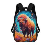 sinyumoney Children's Backpack, Schoolbag Colorful Bison Fantasy Scene Large Capacity Students Bookbag Rucksack Knapsack for Boys Girls Adults Teen 17inch