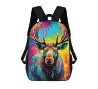 sinyumoney Children's Backpack, Schoolbag Colorful Moose Portrait-7 Large Capacity Students Bookbag Rucksack Knapsack for Boys Girls Adults Teen 17inch