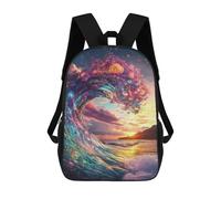sinyumoney Children's Backpack, Schoolbag Colorful Ocean Wave Sunset Large Capacity Students Bookbag Rucksack Knapsack for Boys Girls Adults Teen 17inch