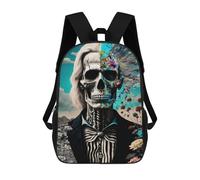 sinyumoney Children's Backpack, Schoolbag Colorful Skull in Black And White Suit Large Capacity Students Bookbag Rucksack Knapsack for Boys Girls Adults Teen 17inch