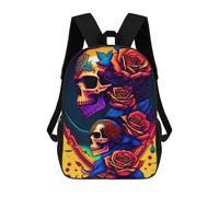 sinyumoney Children's Backpack, Schoolbag Colorful Skulls with Roses Large Capacity Students Bookbag Rucksack Knapsack for Boys Girls Adults Teen 17inch