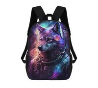 sinyumoney Children's Backpack, Schoolbag Cosmic Wolf Astronaut Art Print-7 Large Capacity Students Bookbag Rucksack Knapsack for Boys Girls Adults Teen 17inch