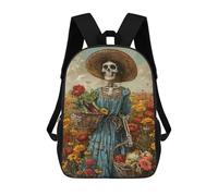 sinyumoney Children's Backpack, Schoolbag Day of The Dead Skeleton Art Print Large Capacity Students Bookbag Rucksack Knapsack for Boys Girls Adults Teen 17inch