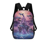 sinyumoney Children's Backpack, Schoolbag Dolphins Around An Enchanted Island Large Capacity Students Bookbag Rucksack Knapsack for Boys Girls Adults Teen 17inch