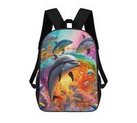 sinyumoney Children's Backpack, Schoolbag Dolphins in Rainbow Ocean Large Capacity Students Bookbag Rucksack Knapsack for Boys Girls Adults Teen 17inch