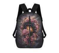 sinyumoney Children's Backpack, Schoolbag Dragon Sword with Flowers Art Print Large Capacity Students Bookbag Rucksack Knapsack for Boys Girls Adults Teen 17inch