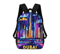 sinyumoney Children's Backpack, Schoolbag Dubai Vibrant Skyline - Geometric Cityscape Art Large Capacity Students Bookbag Rucksack Knapsack for Boys Girls Adults Teen 17inch