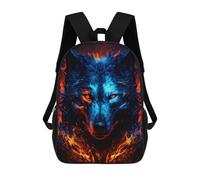 sinyumoney Children's Backpack, Schoolbag Flaming Wolf Artwork -5 Large Capacity Students Bookbag Rucksack Knapsack for Boys Girls Adults Teen 17inch