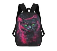 sinyumoney Children's Backpack, Schoolbag Glowing Neon Cat Art Print-4 Large Capacity Students Bookbag Rucksack Knapsack for Boys Girls Adults Teen 17inch