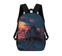 sinyumoney Children's Backpack, Schoolbag Halloween Haunted House -12 Large Capacity Students Bookbag Rucksack Knapsack for Boys Girls Adults Teen 17inch