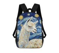sinyumoney Children's Backpack, Schoolbag Llama Sleeping Starry Night Large Capacity Students Bookbag Rucksack Knapsack for Boys Girls Adults Teen 17inch
