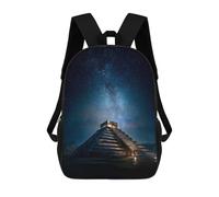 sinyumoney Children's Backpack, Schoolbag Mayan Pyramid Under Stars -1 Large Capacity Students Bookbag Rucksack Knapsack for Boys Girls Adults Teen 17inch