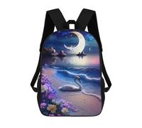 sinyumoney Children's Backpack, Schoolbag Moonlit Beach with Swan Large Capacity Students Bookbag Rucksack Knapsack for Boys Girls Adults Teen 17inch