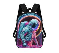 sinyumoney Children's Backpack, Schoolbag Neon Astronaut in Space -2 Large Capacity Students Bookbag Rucksack Knapsack for Boys Girls Adults Teen 17inch