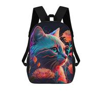 sinyumoney Children's Backpack, Schoolbag Neon Cat in Flowers -1 Large Capacity Students Bookbag Rucksack Knapsack for Boys Girls Adults Teen 17inch