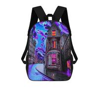 sinyumoney Children's Backpack, Schoolbag Neon Cityscape Vibrant Urban Art Large Capacity Students Bookbag Rucksack Knapsack for Boys Girls Adults Teen 17inch
