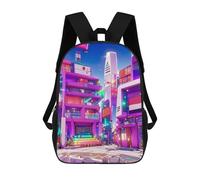 sinyumoney Children's Backpack, Schoolbag Neon Cityscape Vibrant Urban Landscape -2 Large Capacity Students Bookbag Rucksack Knapsack for Boys Girls Adults Teen 17inch