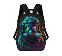 sinyumoney Children's Backpack, Schoolbag Neon Gas Mask Artwork Large Capacity Students Bookbag Rucksack Knapsack for Boys Girls Adults Teen 17inch