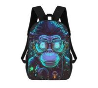 sinyumoney Children's Backpack, Schoolbag Neon Monkey Glasses Art Large Capacity Students Bookbag Rucksack Knapsack for Boys Girls Adults Teen 17inch