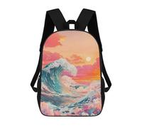 sinyumoney Children's Backpack, Schoolbag Ocean Wave Sunset Art Print-2 Large Capacity Students Bookbag Rucksack Knapsack for Boys Girls Adults Teen 17inch