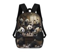 sinyumoney Children's Backpack, Schoolbag Pandas Playing Cards in Vintage Room Large Capacity Students Bookbag Rucksack Knapsack for Boys Girls Adults Teen 17inch