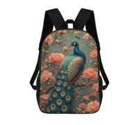 sinyumoney Children's Backpack, Schoolbag Peacock with Flowers Background Large Capacity Students Bookbag Rucksack Knapsack for Boys Girls Adults Teen 17inch