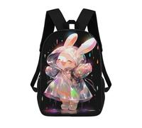 sinyumoney Children's Backpack, Schoolbag Rainbow Bunny Raincoat Large Capacity Students Bookbag Rucksack Knapsack for Boys Girls Adults Teen 17inch
