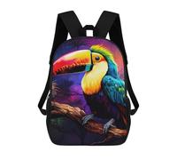 sinyumoney Children's Backpack, Schoolbag Rainbow Toucan in Tropical Night Large Capacity Students Bookbag Rucksack Knapsack for Boys Girls Adults Teen 17inch