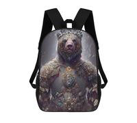 sinyumoney Children's Backpack, Schoolbag Regal Bear Armor Fantasy Large Capacity Students Bookbag Rucksack Knapsack for Boys Girls Adults Teen 17inch