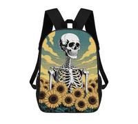 sinyumoney Children's Backpack, Schoolbag Skeleton in Sunflower Field Illustration Large Capacity Students Bookbag Rucksack Knapsack for Boys Girls Adults Teen 17inch
