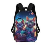sinyumoney Children's Backpack, Schoolbag Space Cats in Neon Gear Large Capacity Students Bookbag Rucksack Knapsack for Boys Girls Adults Teen 17inch