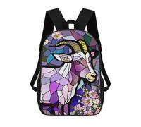 sinyumoney Children's Backpack, Schoolbag Stained Glass Ram with Flowers Large Capacity Students Bookbag Rucksack Knapsack for Boys Girls Adults Teen 17inch