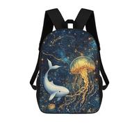 sinyumoney Children's Backpack, Schoolbag Whale And Jellyfish in Starry Ocean Large Capacity Students Bookbag Rucksack Knapsack for Boys Girls Adults Teen 17inch