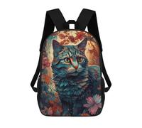 sinyumoney Children's Backpack, Schoolbag Whimsical Cat in Flowers Large Capacity Students Bookbag Rucksack Knapsack for Boys Girls Adults Teen 17inch