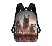 sinyumoney Children's Backpack, Schoolbag Wild Trio Wolf, Tiger, Bear Large Capacity Students Bookbag Rucksack Knapsack for Boys Girls Adults Teen 17inch