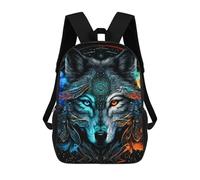 sinyumoney Children's Backpack, Schoolbag Wolf Spirit Mandala Large Capacity Students Bookbag Rucksack Knapsack for Boys Girls Adults Teen 17inch