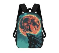 sinyumoney Children's Backpack, Silhouette on Cliff with Red Moon Schoolbag Large Capacity Students Bookbag Rucksack Knapsack for Boys Girls Adults Teen 17inch