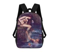 sinyumoney Children's Backpack Siren Mermaid with Lyre School Rucksack 3D School Bag Kids School Backpack School Bags Fashion Backpack with Pocket Book Bags 17inch