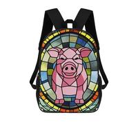 sinyumoney Children's Backpack, Stained Glass Pig Artwork Schoolbag Large Capacity Students Bookbag Rucksack Knapsack for Boys Girls Adults Teen 17inch