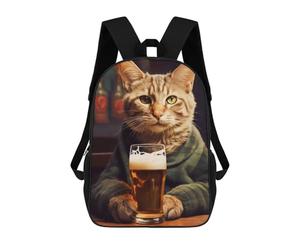 sinyumoney Children's Backpack The Drinking Cat Beer School Rucksack 3D School Bag Kids School Backpack School Bags Fashion Backpack with Pocket Book Bags 17inch