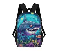 sinyumoney Children's Backpack, Underwater Fantasy The Enchanted Shark Schoolbag Large Capacity Students Bookbag Rucksack Knapsack for Boys Girls Adults Teen 17inch