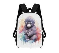 sinyumoney Children's Backpack Watercolor Baby Gorilla School Rucksack 3D School Bag Kids School Backpack School Bags Fashion Backpack with Pocket Book Bags 17inch